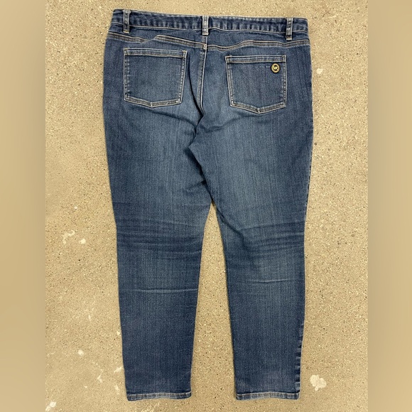 Michael Kors Medium Blue Wash Gold Button Logo Accent Skinny Denim Jeans size 14 - Picture 7 of 15